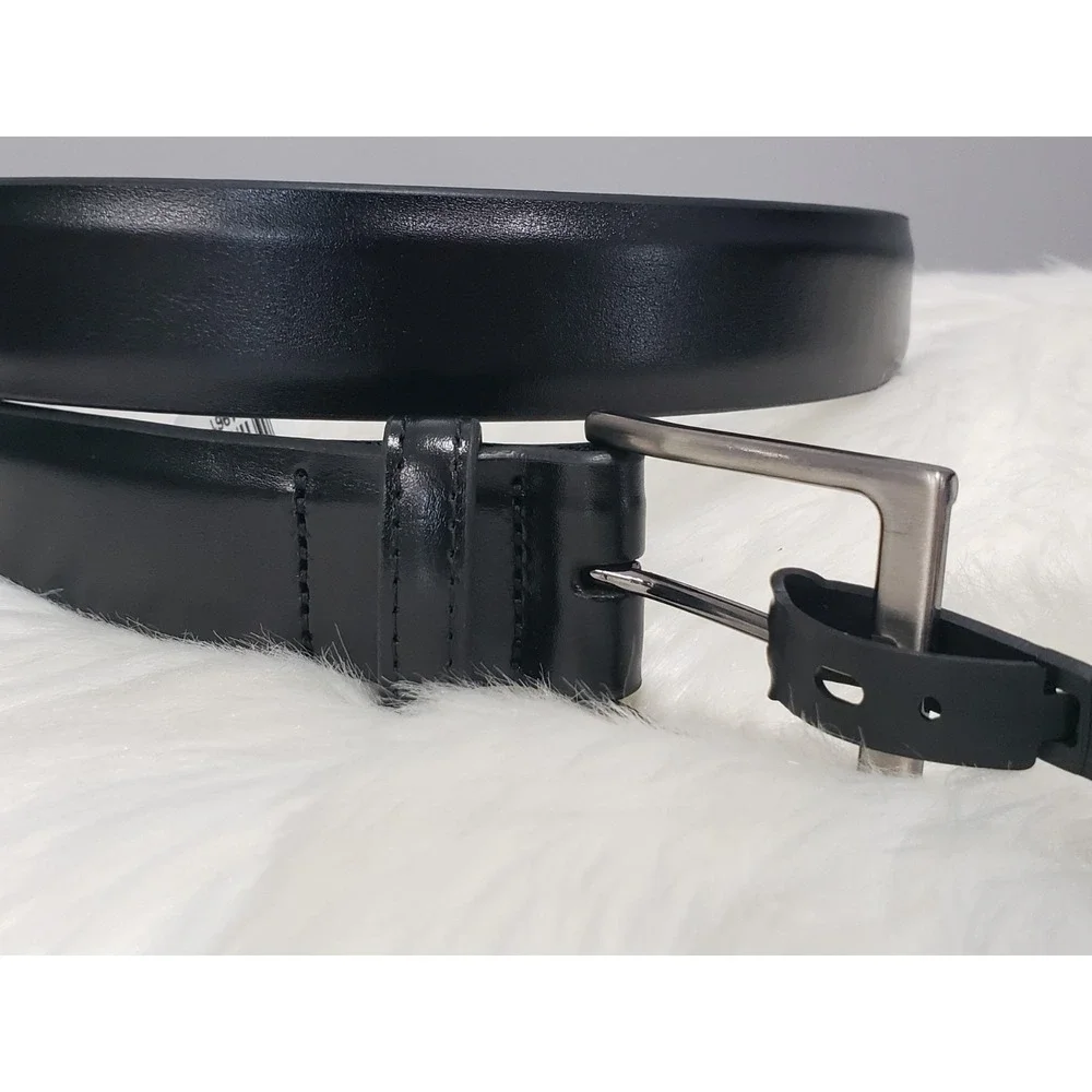 NEW SIZE 38 Mens Florsheim solid black genuine leather smooth dress belt silver